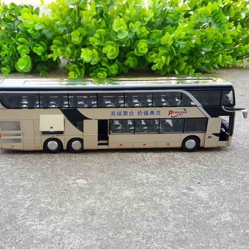 1:32 Alloy Pull Back Bus Model High Simitation Double Sightseeing Bus Flash Vehicle Kids Toys Birthday Gifts Collection