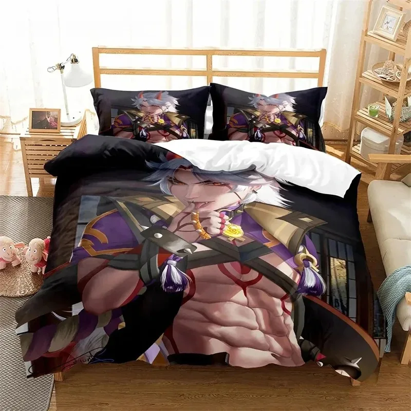 

3D Print Genshin Impact Anime Arataki Ltto Bedding Set Boys Girls Twin Queen King Size Duvet Cover Pillowcase Bed Boys Adult