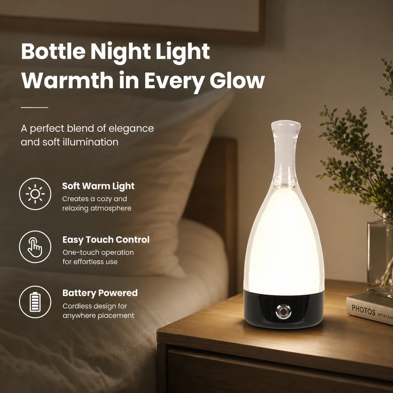 WWPPU Rechargeable Wine Bottle Lamp, Creative LED Bedside Nightstand Light, Aesthetic Modern Luxury Table Lamp for Decor