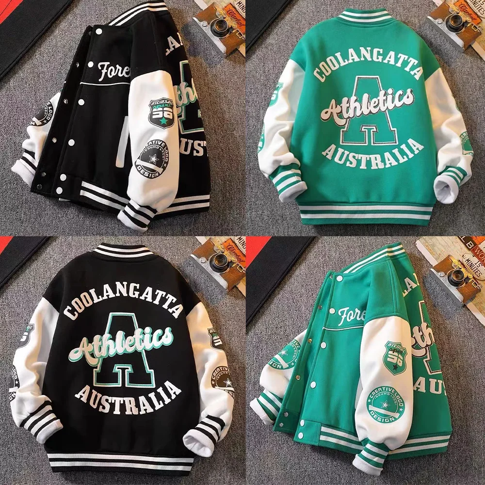 

Retro Letters Fashion Baseball Uniform Spring and Autumn Boy ​Girl Casual Jacket Occidental Street Style for 4-12Y Children Coat