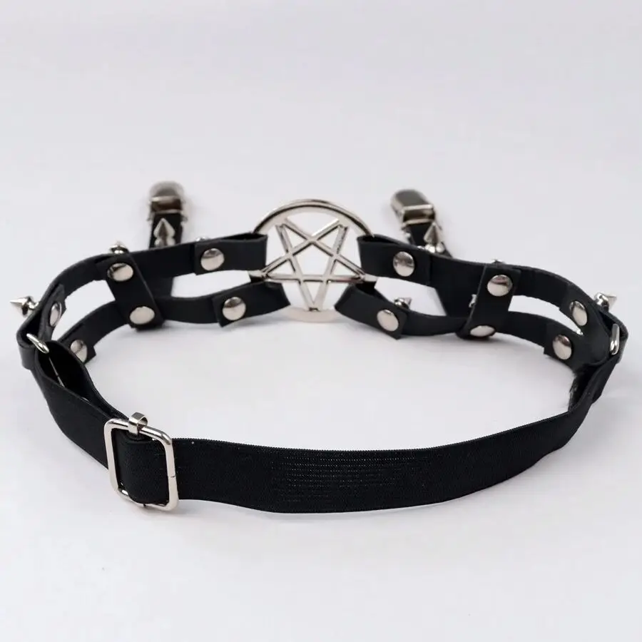 1PC Y2K Gothic Women's Black Handmade Leather Garter Belt With Metal Star Ring Rivets And Punk Style For Street Dance