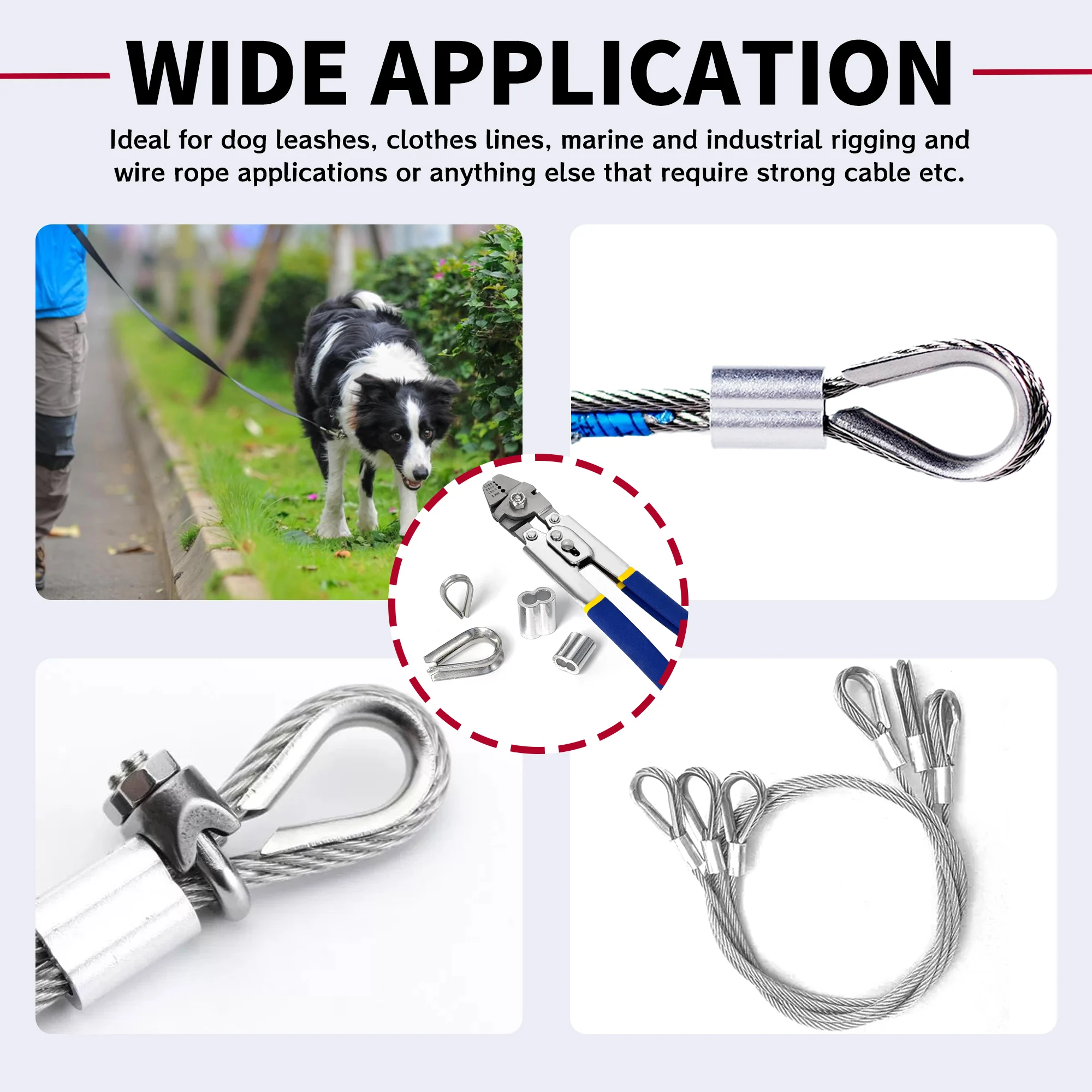 Wire Rope Crimping Pliers Aluminum Ferrules-Accommodates Crimper Tool for Loop Sleeves and Swaging Crimper Tool Kit Clamp