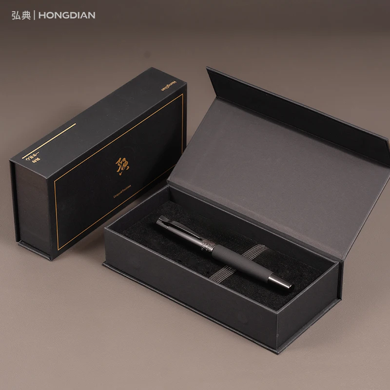 LT Hongdian 6013 Black Metal Fountain Pen Titanium Black Men's Business EF/F/ Curved Nib Rotating Pen Cap Office Gift Ink Pen