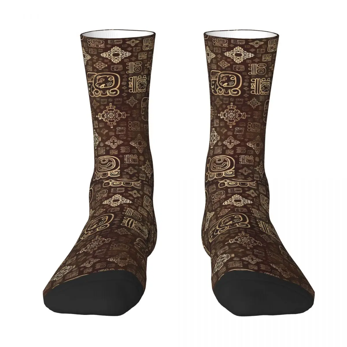 Funny Happy Sock for Men Mayan Glyphs And Ornaments Pattern Vintage Breathable Pattern Printed Crew Sock Seamless Gift