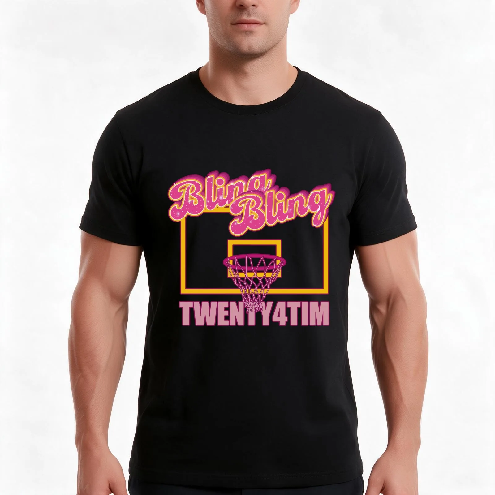 TWENTY4TIM - BLING BLING T-Shirt, Summer Casual Cotton Tee, Oversized Streetwear Tops, Vintage Graphic Print, Unisex Men Women
