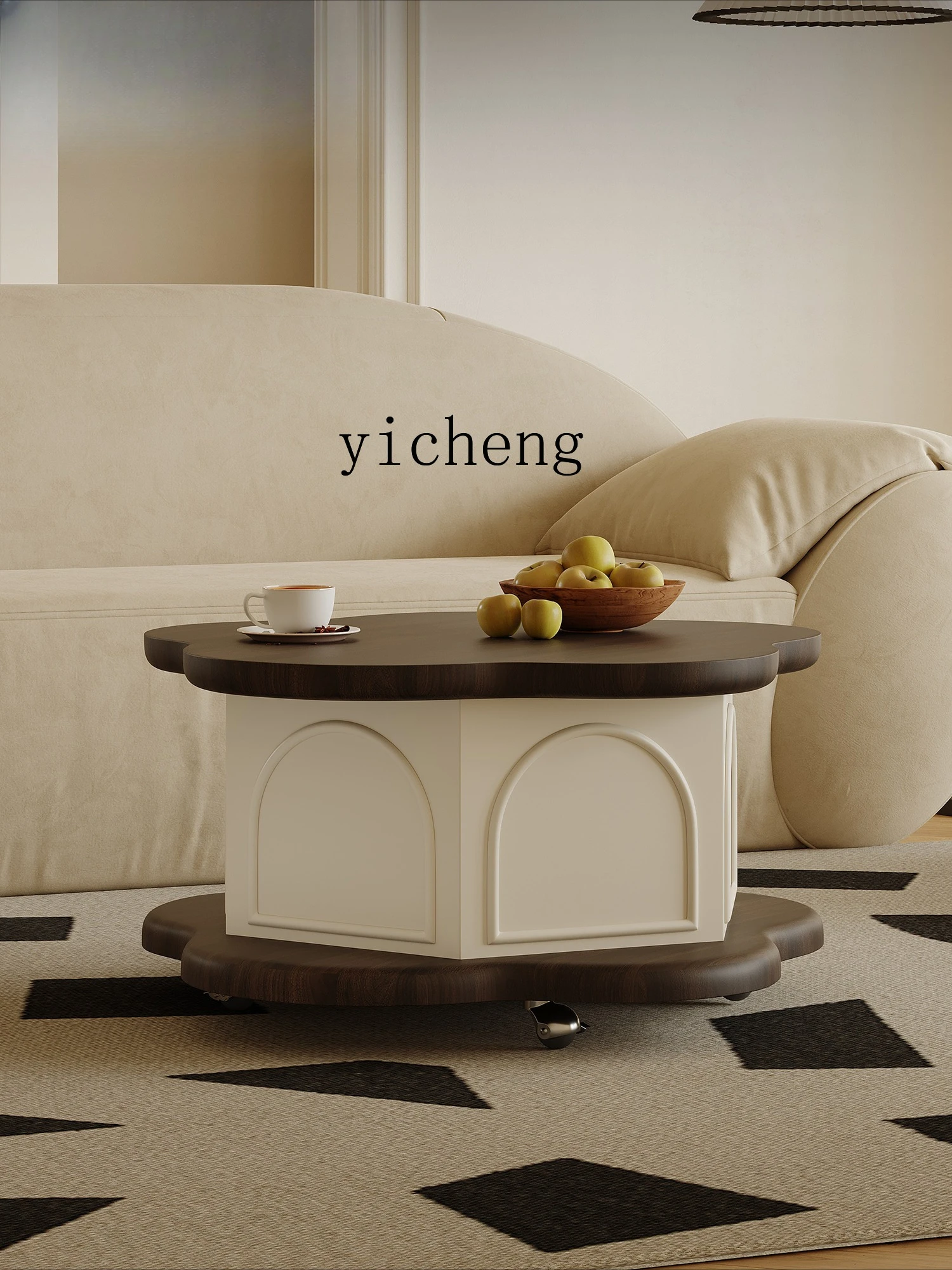 

LSL small special-shaped movable coffee table multi-functional lifting living room home storage