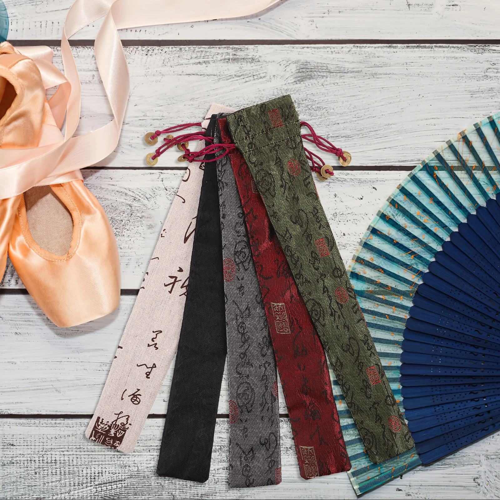 

5Pcs Folding Fan Bag Vintage Cotton Drawstring Pouch for Hand Fan Storage Protector Holder Chinese Aesthetic Cultural Events