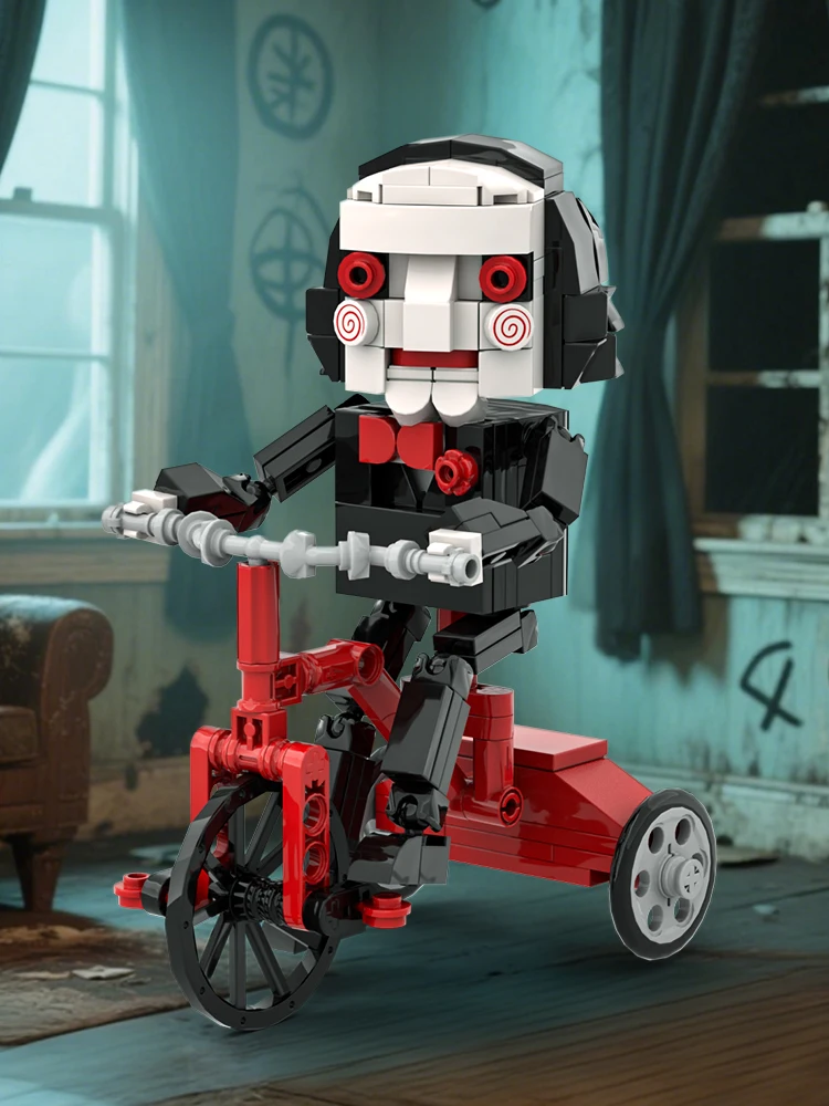 MOC Kettensägen-Gruselpuppe Billy Bausteine Horrorfilm-Spielzeug Mörder-Actionfigur Puzzle-Bausteine Erwachsenengeschenk für Kinder