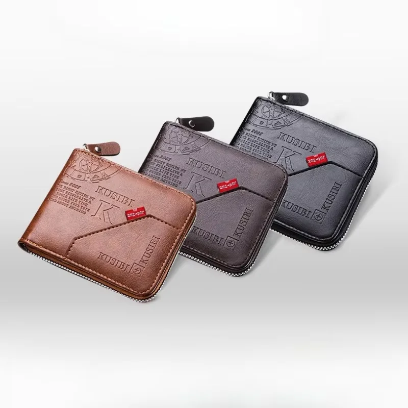 Men's Wallet Made of PU Wax Oil Skin Purse for Men Coin Purse Short Male Card Holder Wallets Zipper Around Money Coin Purse image 5
