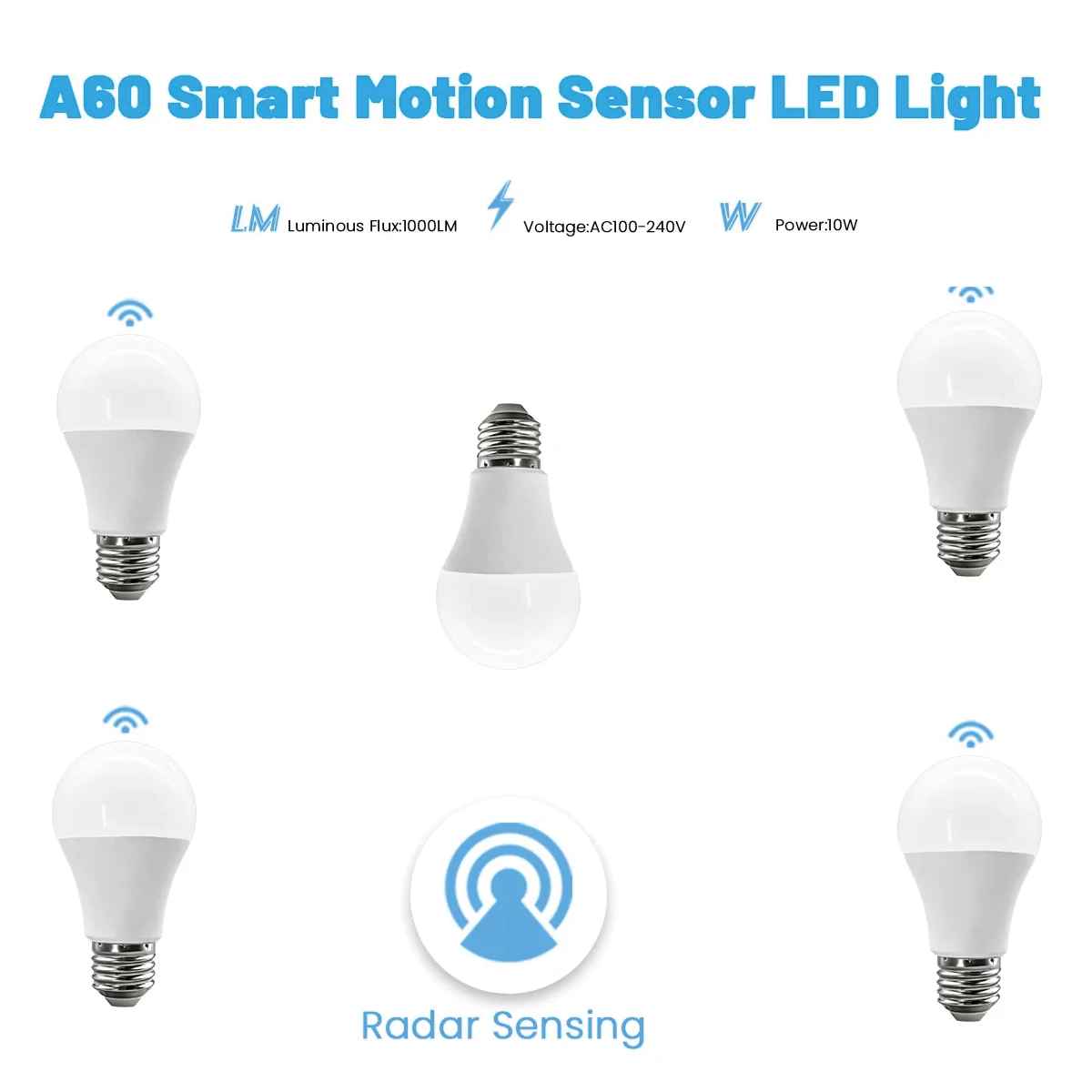 6PCS 10W E27 Radar Motion Sensor LED Bulb Energy‑Saving Lamp Auto Induction ON/OFF Microwave Sensor for Doorway Stairs
