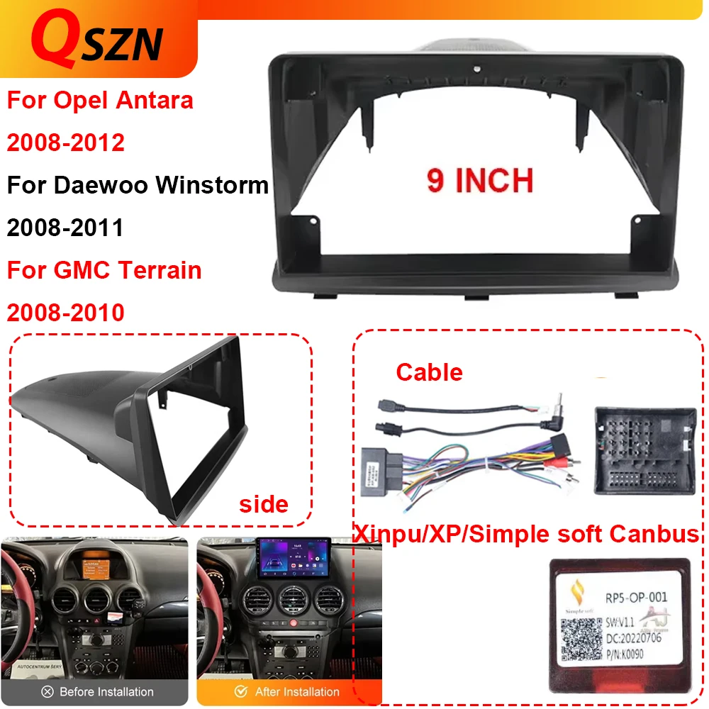 Car Radio Fascias Frame For Opel Antara 1 2006-2017 9 inch 2DIN Stereo Panel Wiring Harness Power Cord Connector Canbus Decoder