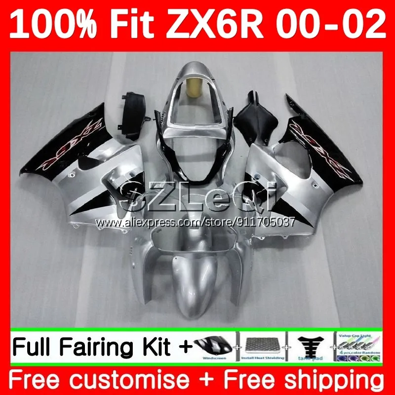 Injection + Decal For KAWASAKI NINJA ZX 6R 636 6 Black silvery R ZX636 ZX6R 00 01 02 2No.5 ZX-636 ZX-6R 2000 2001 2002 Fairings