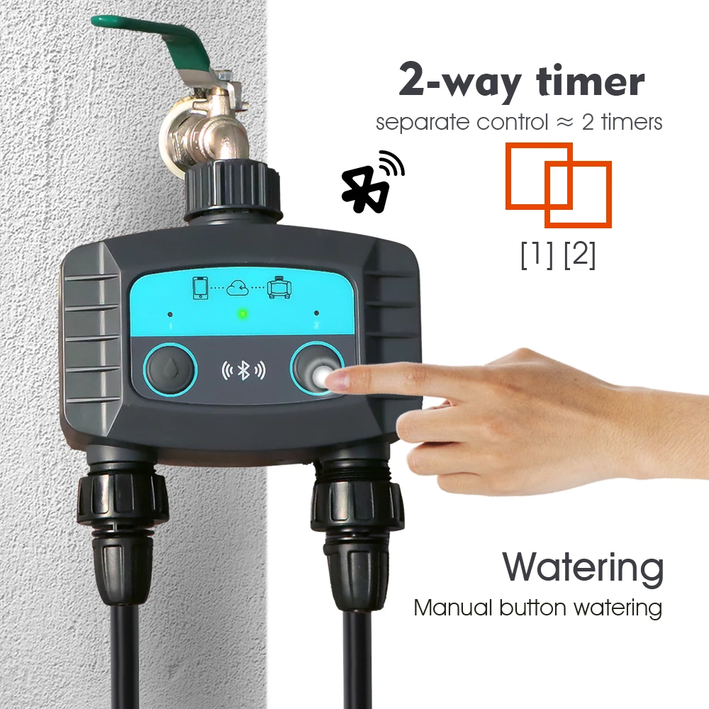 Tuya WiFi/Bluetooth-compatible 2-Way Water Timer Smart Solenoid Valve for Home Garden Wireless Phone Remote Watering Controller