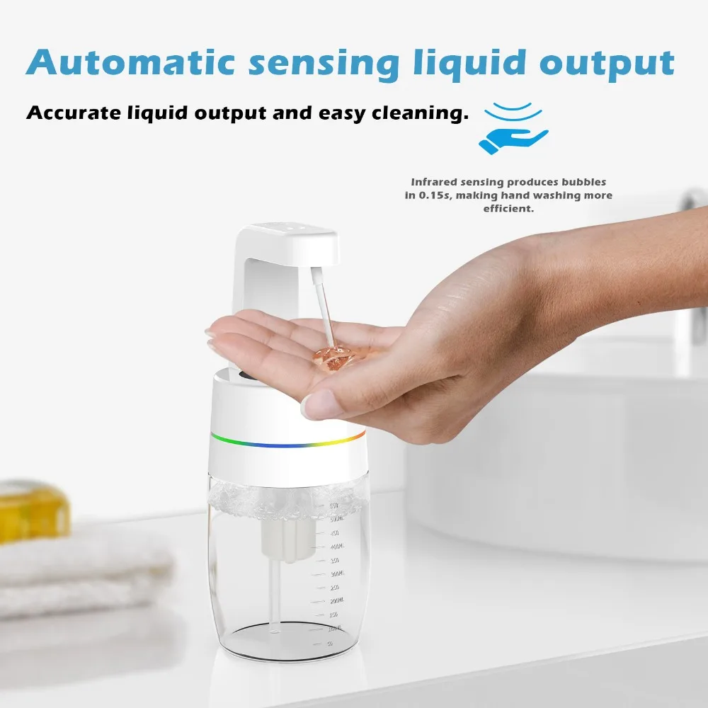 

USB Charging Automatic Soap Dispenser Breathing Light Wall Mounted Lotion Dispenser 4-Gear Adjustable Foam Soap Dispenser
