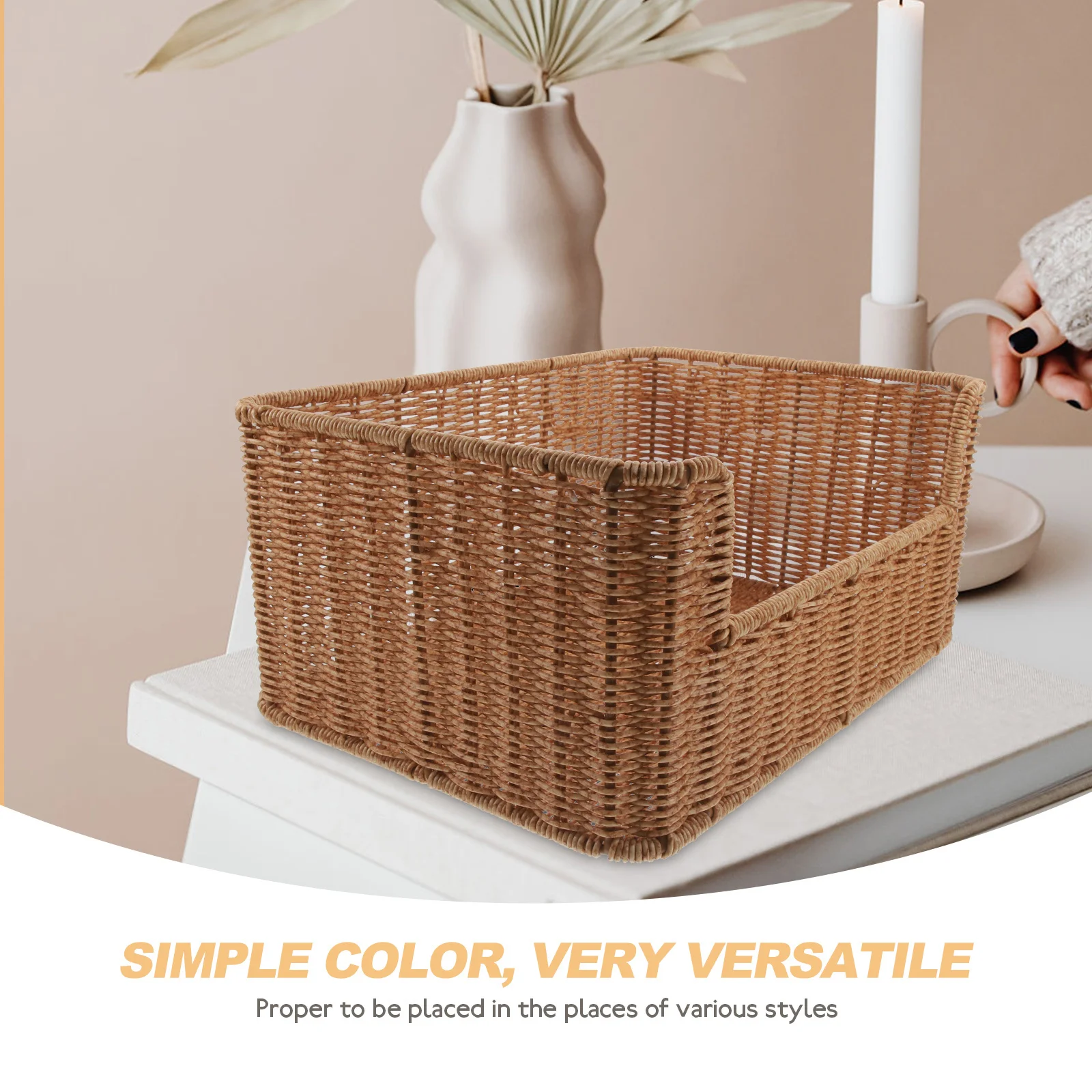 

Imitation Rattan Woven Basket Rustic Storage Organizer for Kitchen Home Books Sundries Rattan Woven Basket