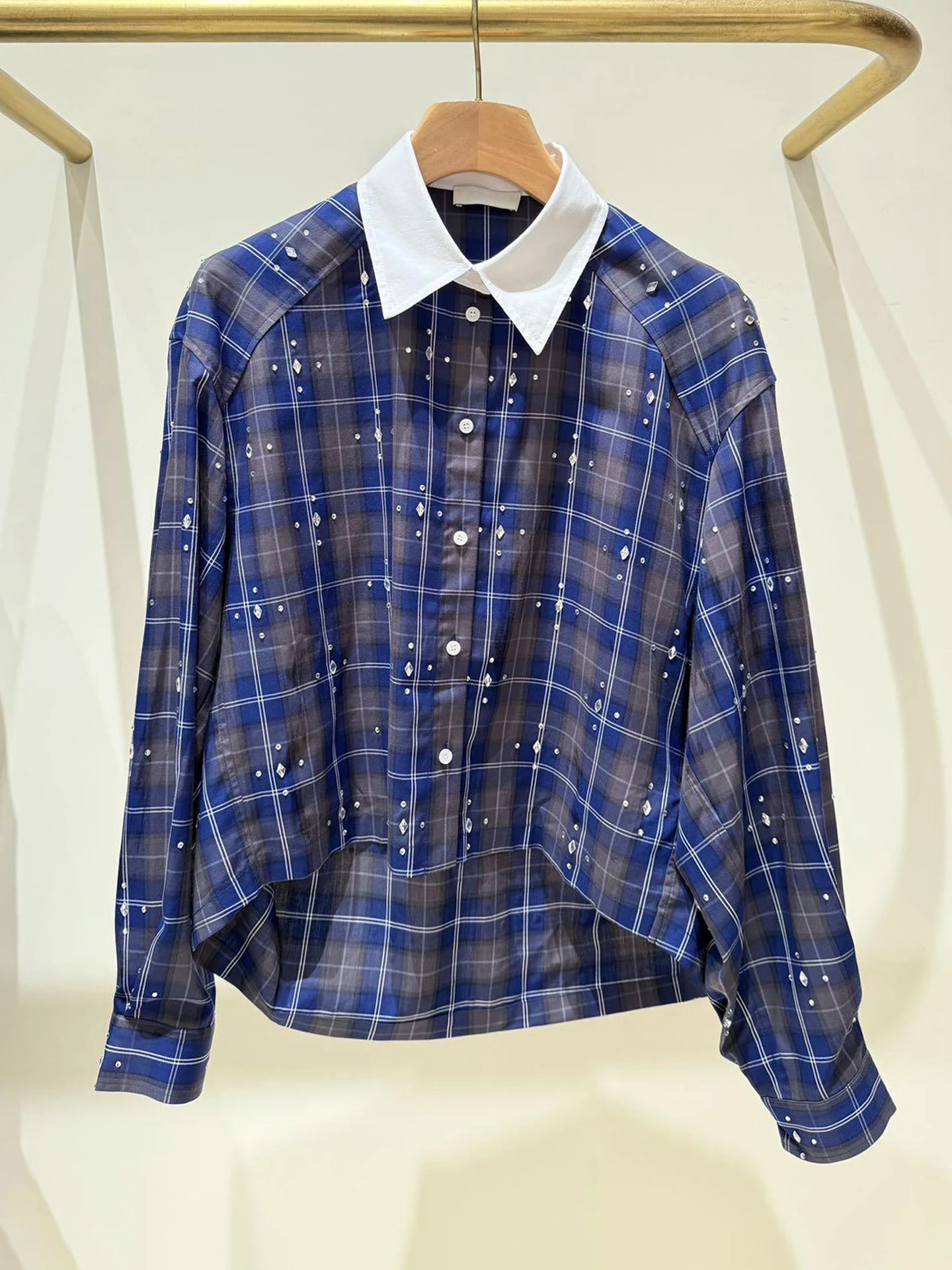 

S Home South Oil High End Women's irt Autumn New Sle Versatile Buttoned Diamond Plaid Top Women's Faion Commute Sle L...