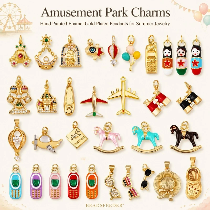 Cute Rocking Horse Matryoshka Doll Airplane Hot Air Balloon Ferris Wheel Charms Pendant,DIY Bracelet Necklace Jewelry Supply J03