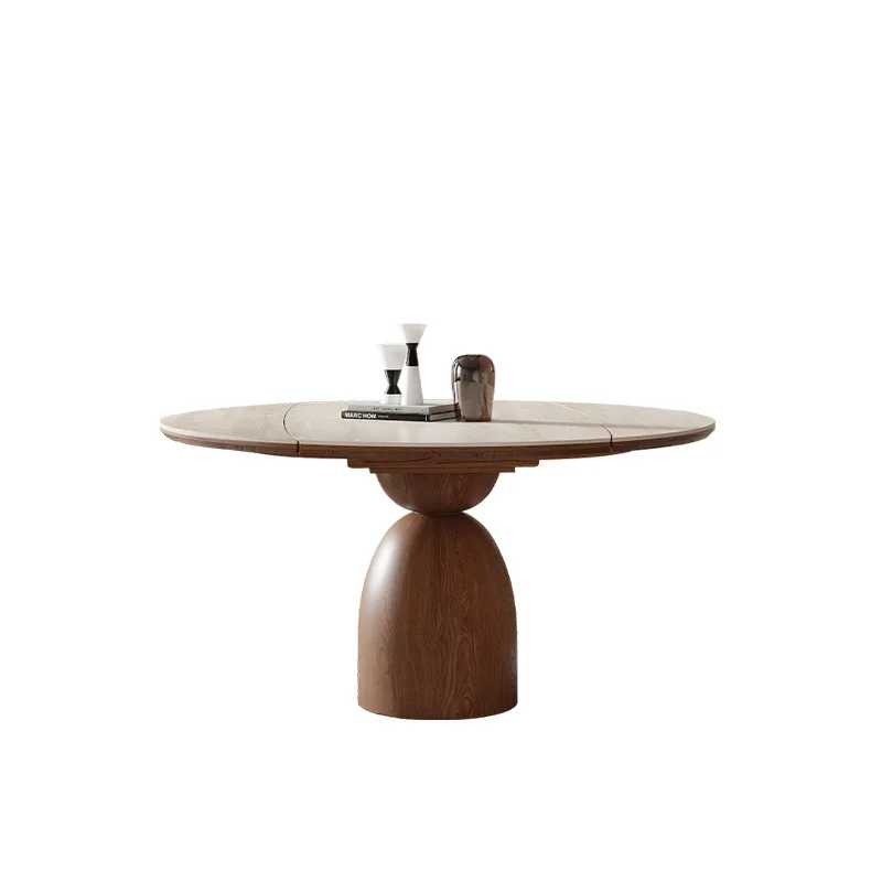 #Ancient-style Wabi-sabi Telescopic Extensible Square-to-round Folding Dining Table Artificial Stone Top for Home Small Dining