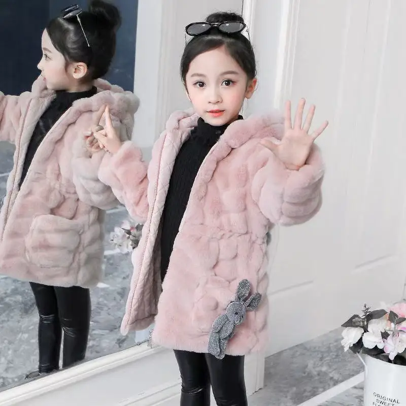 

Teen Girls Winter Fur Coat Cartoon Pattern Coat For Girl Thick Warm Hoodies Outerwear For Kids Teenage Kids Clothing 4-12 Years