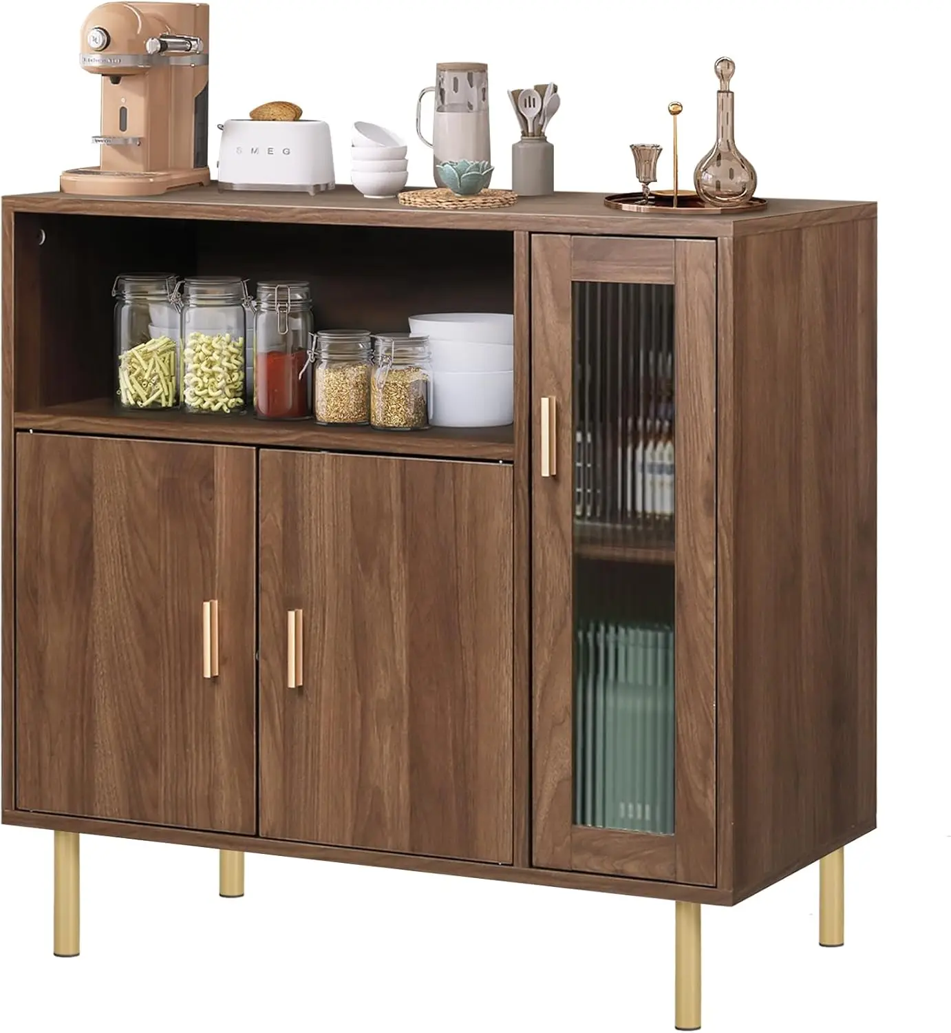 

Storage Cabinet Credenza Sideboard Buffet with Glass Doors Free Standing Accent Entry Cabinet Coffee Bar