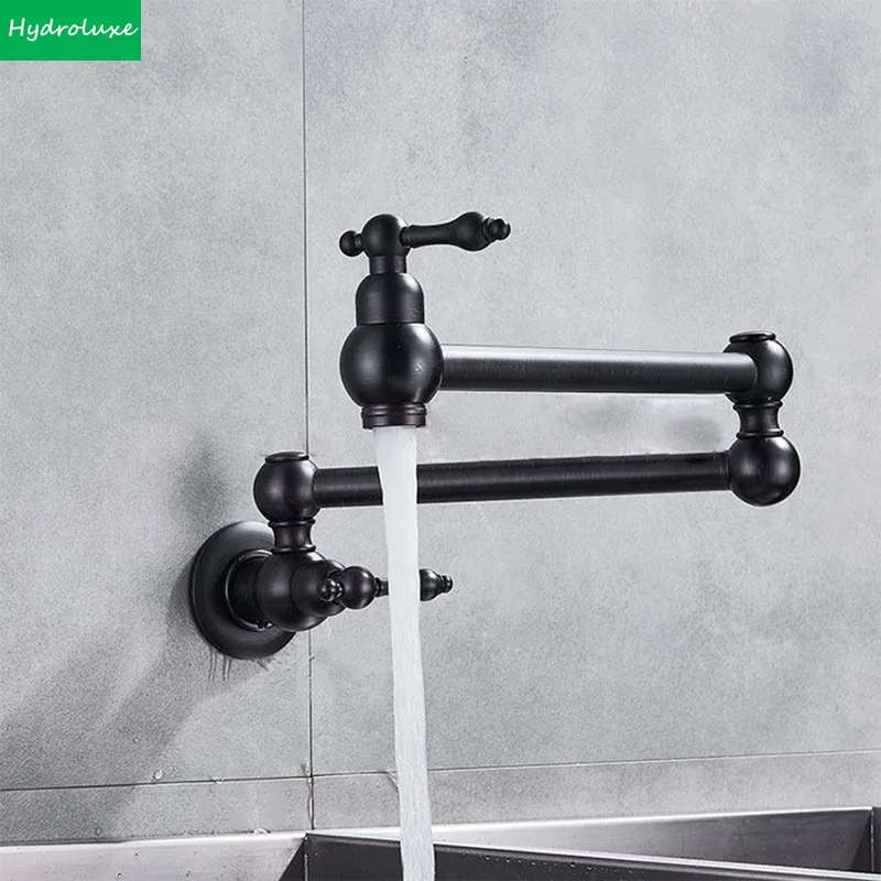 

Kitchen Black Sink Faucet Cold Water Tap Brass Basin Sink Swivel Faucets Wall Mounted Folding Stretchable Hole Two Handle Taps