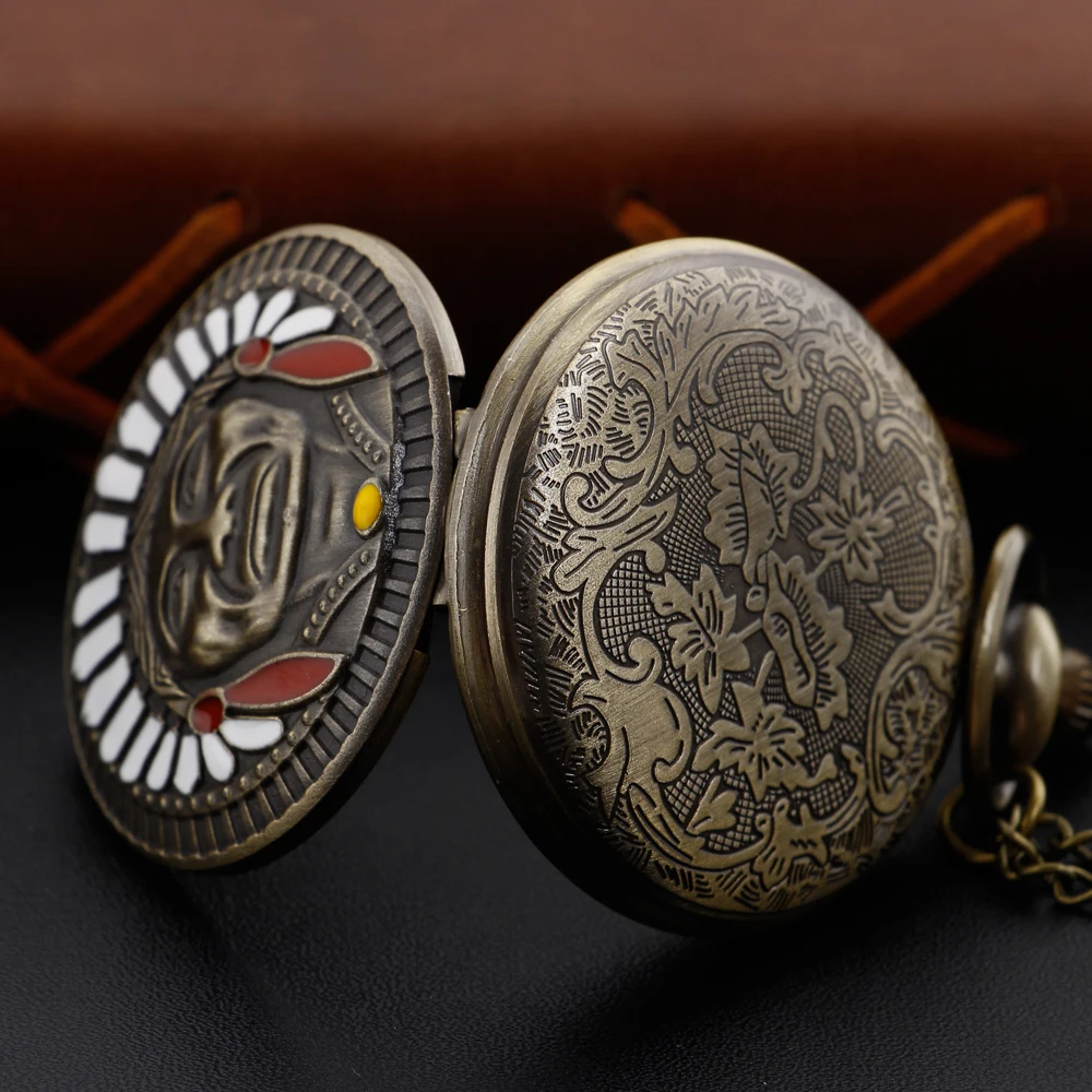 Antique 3D Relief Chief Hunter Quartz Pocket Watch Gentleman Style Series Necklace Pendant Accessories Clock