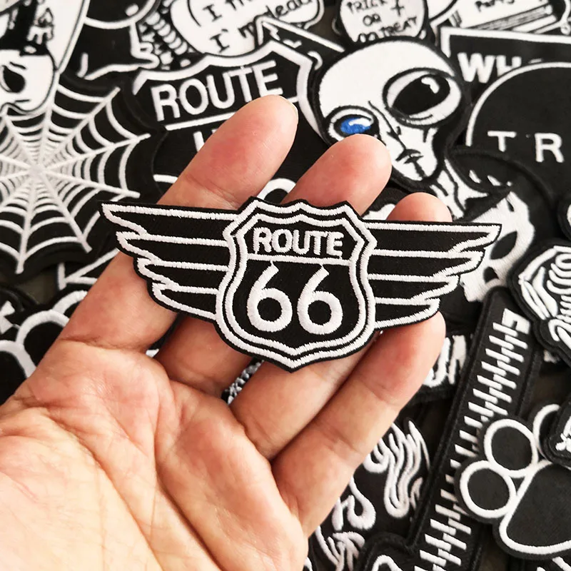 50pcs/lot Black White Punk Patches Iron On For Cloth Embroidery Hippie Badges Jacket Jeans Stickers Fabric DIY Sewing Appliques