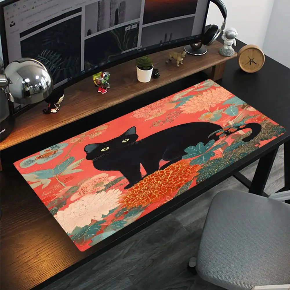 

Black CatMouse Pad Oversized lock edge mouse pad for gaming computer keyboard and desk