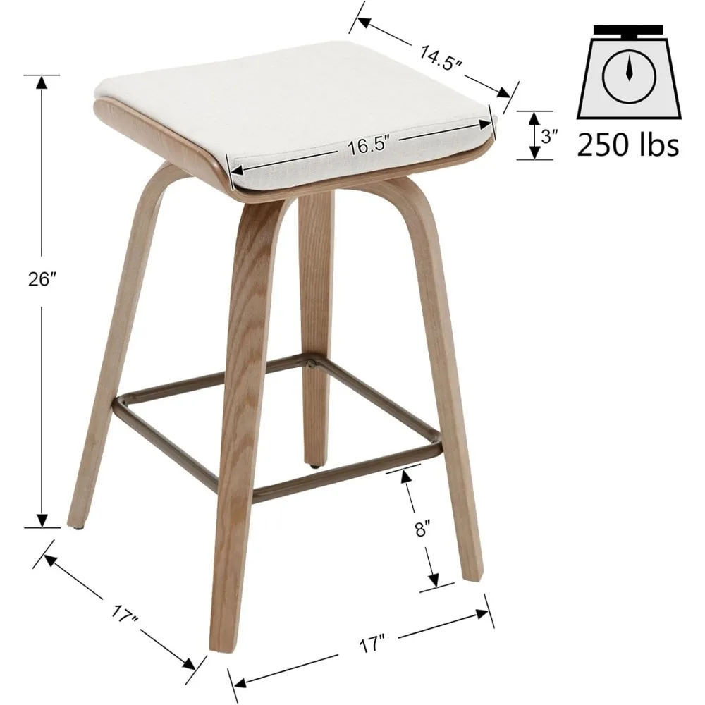 Conjunto de 4 bancos de bar giratórios sem encosto com altura de balcão de 26" com pernas de madeira e apoio para os pés, para bar doméstico