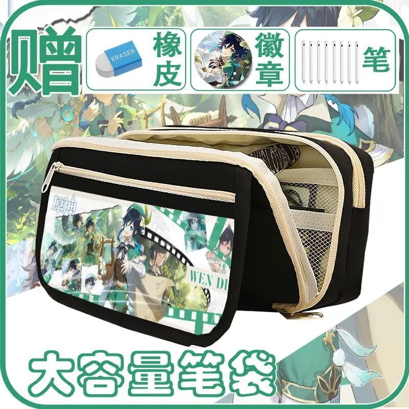 Genshin Impact Pencil Case Large Capacity Wanderer Scaramouche Klee Venti Merchandise Elementary And Middle School Students Ani