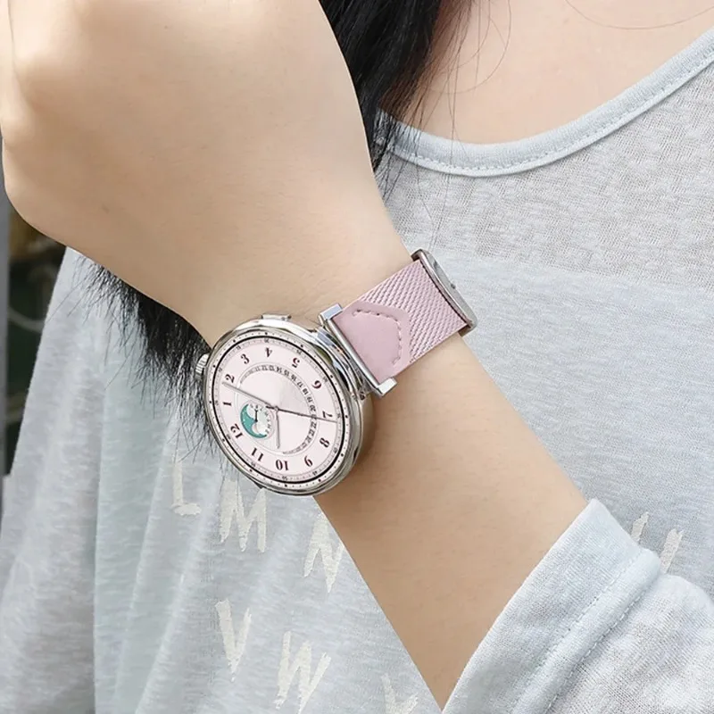 18mm Official Nylon+Leather Strap For Huawei Watch GT5/4 41mm Fashion Braided Bracelet Wristband Huawei Watch GT5 Pro 42mm Belt