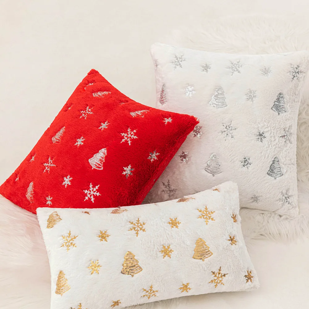 1pc Christmas Decor Cushion Cover Sequins 45x45 50x50 30x50cm Xmas Decorative Pillowcase Sofa Pillow Cover Red White Green