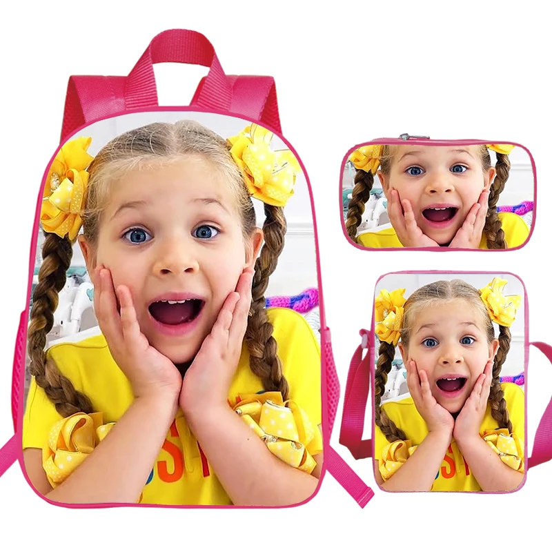 Children\'s 3pcs Set Backpack Kids Diana Show Prints School Bags Kindergarten Bag Waterproof Preschool Girls Bookbag Kids Gifts