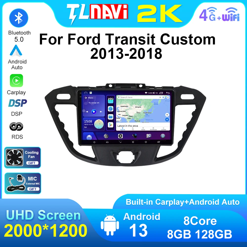 8core  Android Auto For Ford Transit Custom 2013 2014 - 2018 Car Radio Stereo Multimedia Video Player Carplay Navigation GPS