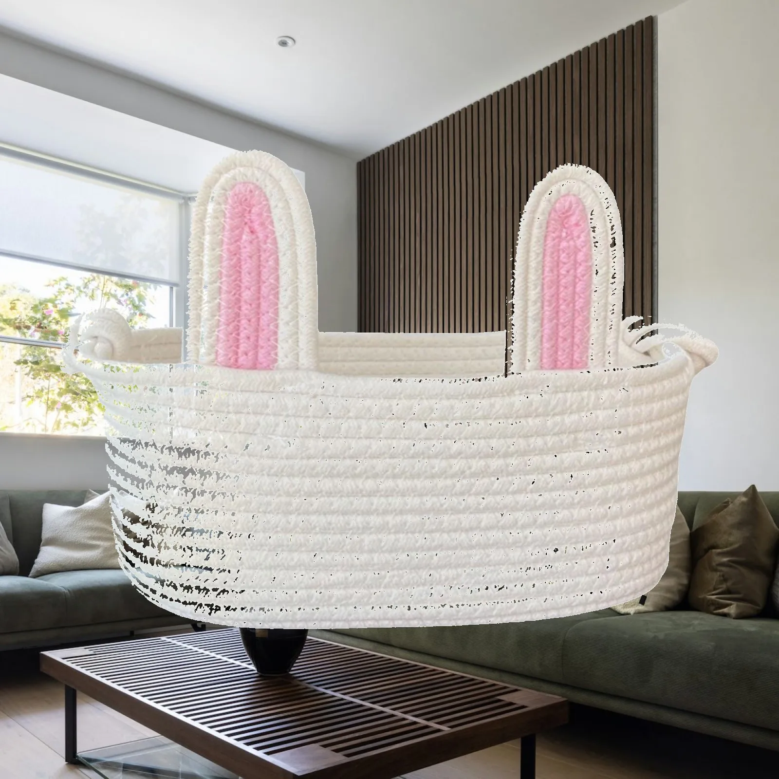 Easter Egg Bag for Kids Gift Baskets Picnic Hamper Handmade Sturdy Storage Basket Rabbit Bucket Tote for