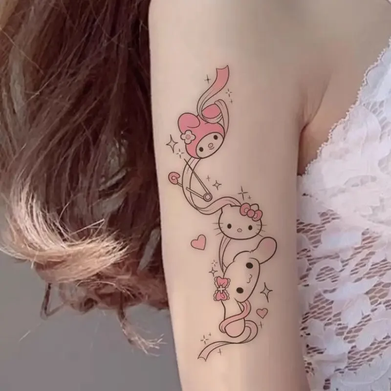 Sanrio Hello Kitty Temporary Tattoo Sticker Anime Waterproof Arm Leg Body Art Tatoo Fake Tatto for Women Hip Hop Party Supplies