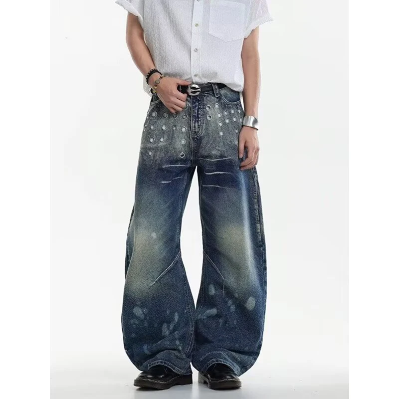 American High Street Printed Men's Jeans Casual All-match Distressed Washed Comfortable Pants 2026 Summer New