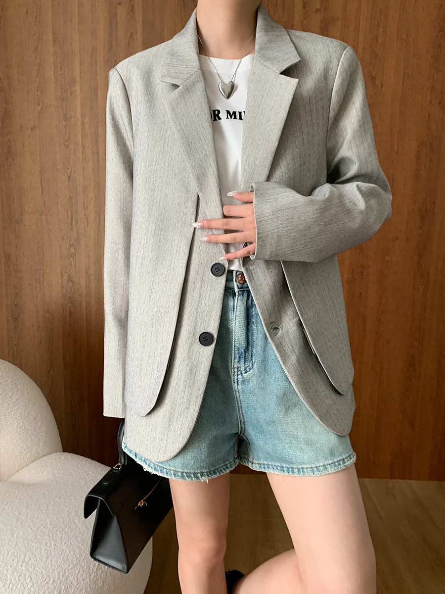 Spring and Autumn Women's Casual Solid Color Fake Two Loose Jackets