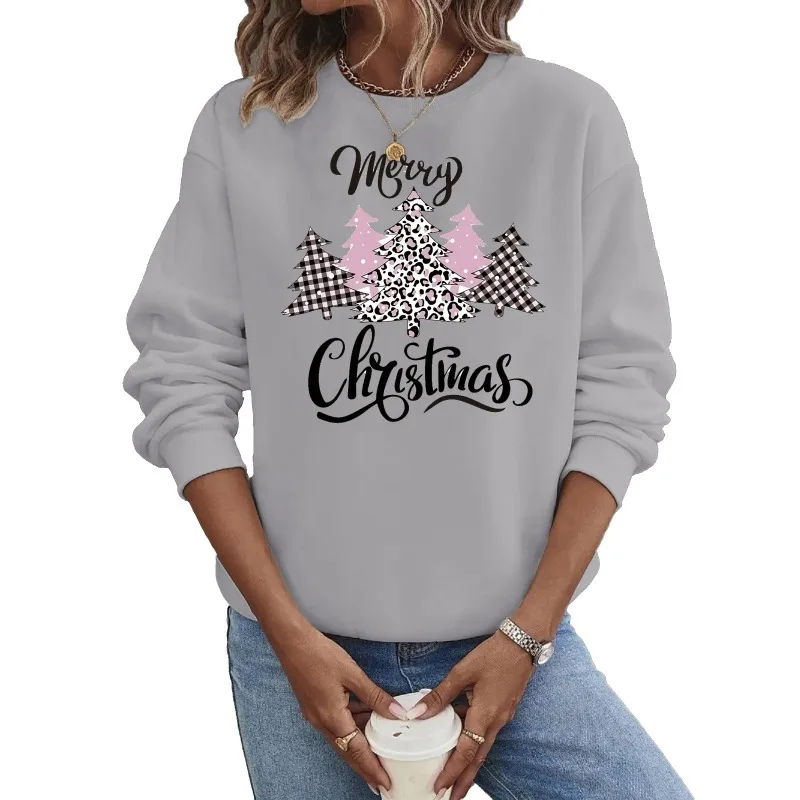 Crew-neck Hoodie United States Christmas Long-sleeved Hot Christmas Tree Letters Casual Sweatshirts Sweatshirt  Tops Sweatshirt