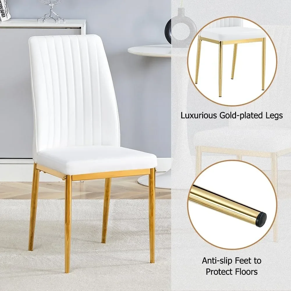 6-piece dining table set, marble rectangular kitchen table with PU leather cushioned dining chairs 6-piece set