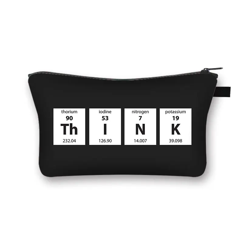 Periodic Table of Elements Print Cosmetic Case Women Makeup Bags Coffe Letters Zipper Pouch Lipstick Organizer for Cosmetics Bag