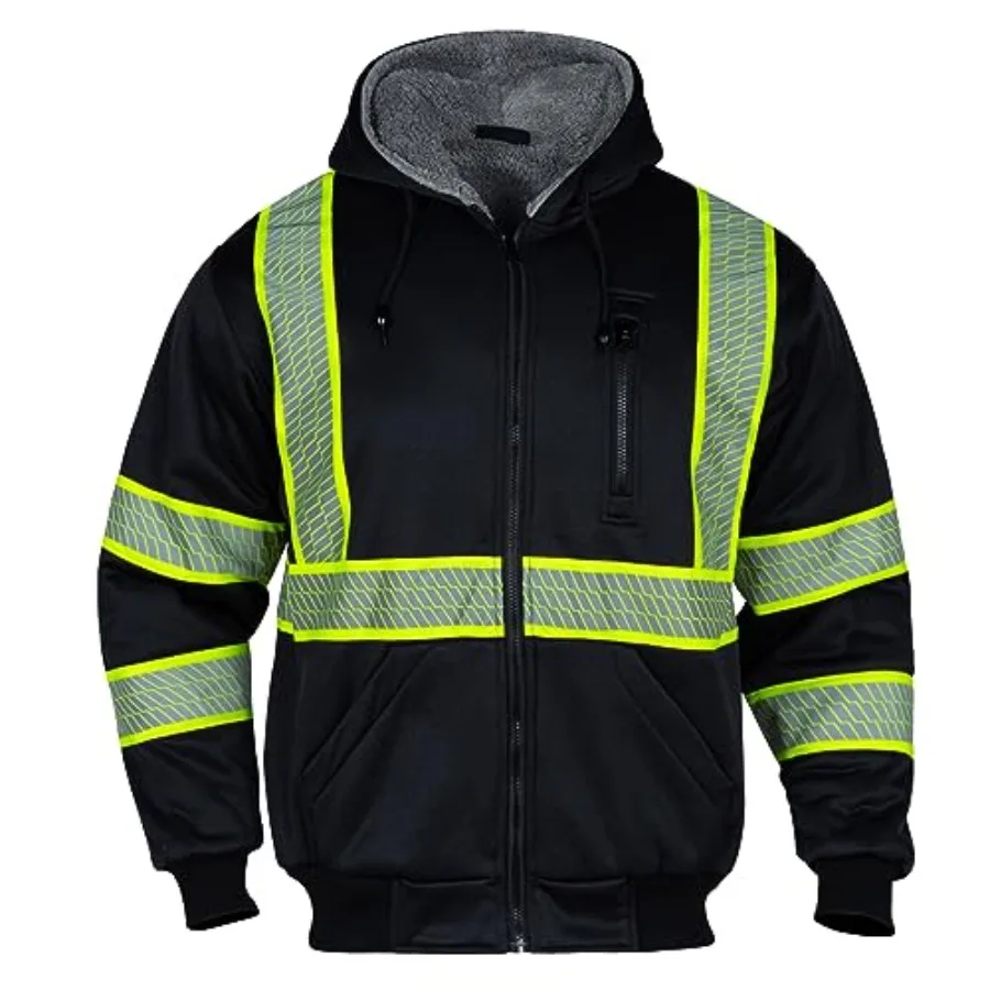 

FONIRRA Men's Hi Vis Hoodie Reflective ANSI Class 3 Wool Fleece Safety Sweatshirts High Visibility Zipper Jacket