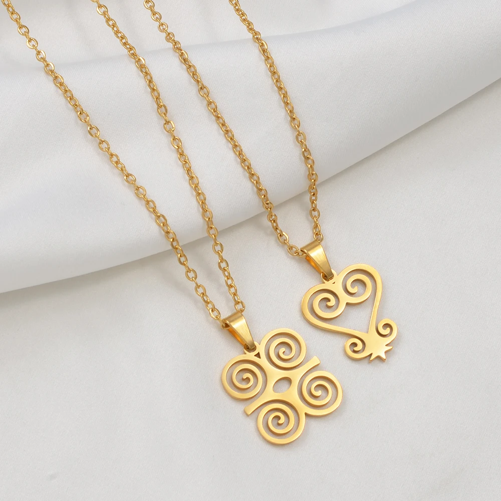 إنييو 2 سنتيمتر غرب أفريقيا رمز قلادة القلائد الذهب اللون الفولاذ المقاوم للصدأ Gye Sankofa Dufenimmen مجوهرات Ghanaian # 508562 #3