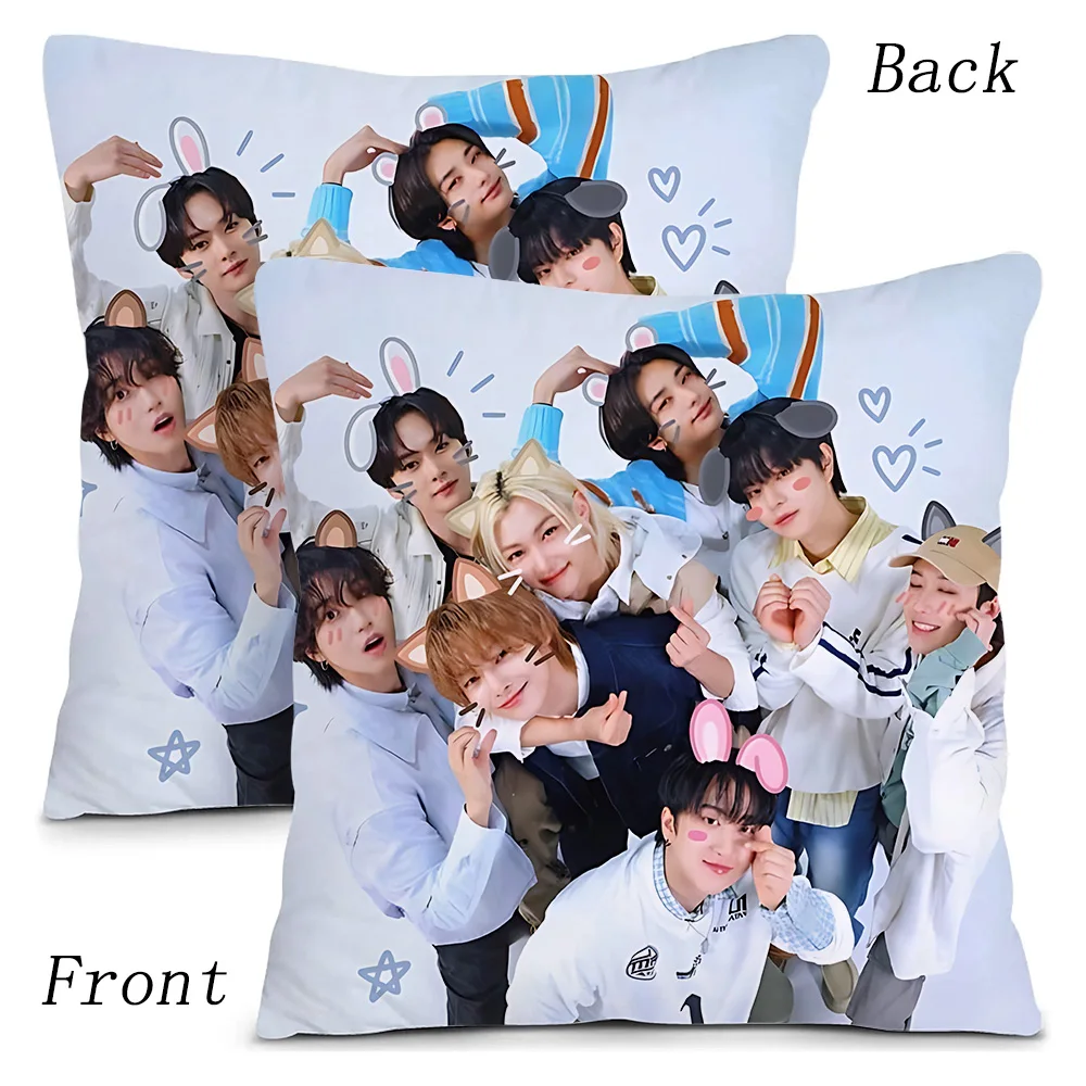 K-Kpop Pillow Covers Cartoon Sofa Decorative Home Double-sided Printing Short Plush Cute Cushion Cover S-Strays Cartoon-K-kids