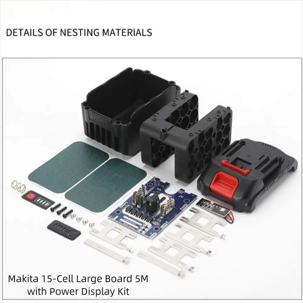 علبة بطارية بلاستيكية مكونة من 15 قسمًا علبة بطارية ليثيوم كبيرة 18650 مادة غلاف البطارية لملحقات ماكيتا