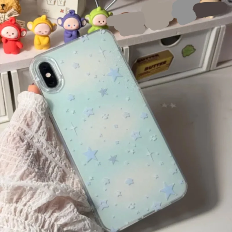 Funda de teléfono coreana Ins Blunt Green Star Kawaii suave curativa para iPhone 16 15 14 13 12 11 Pro Max Plus Y2K funda bonita creativa