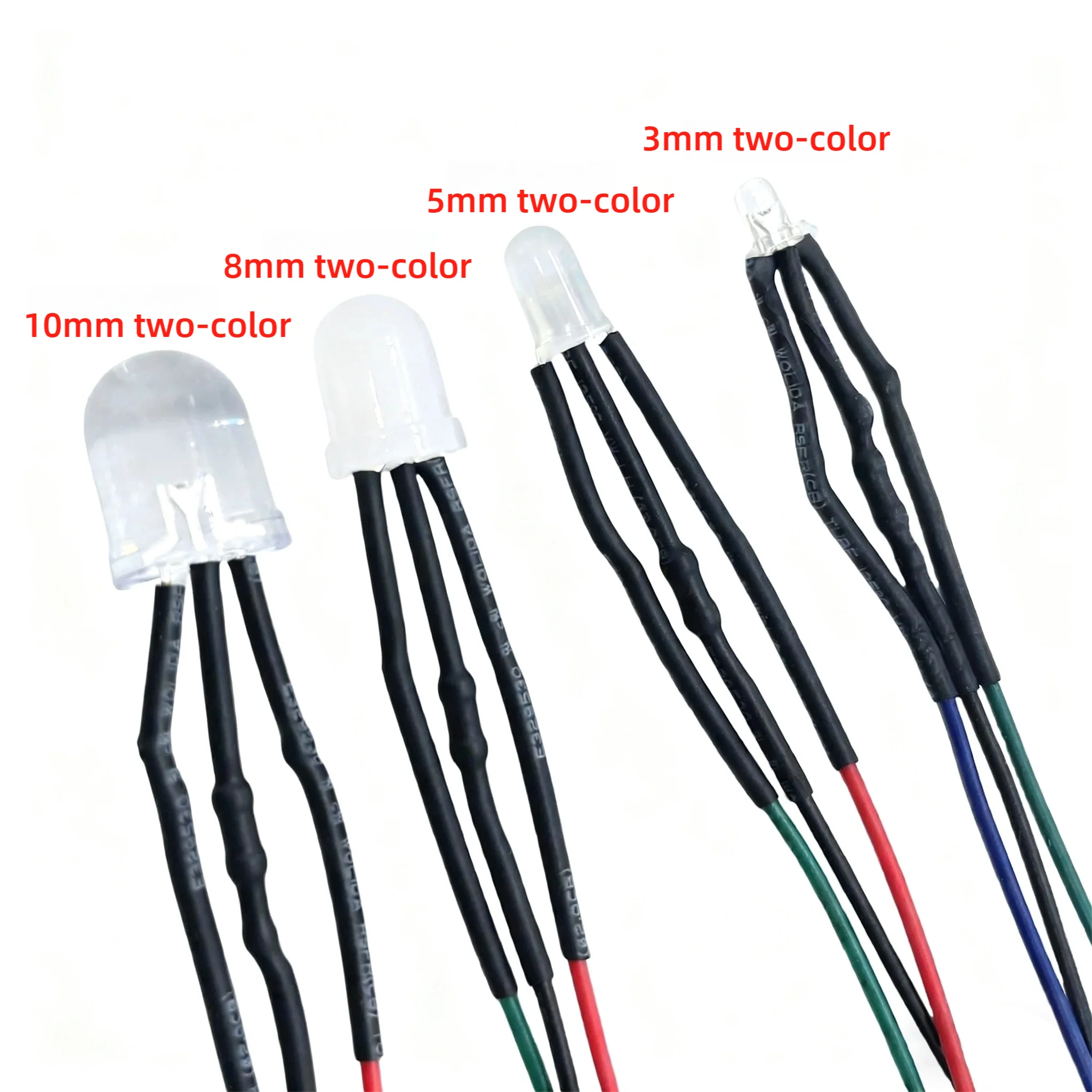 3V-220V With Plug, F3MM Dual-Color LED Beads, 3-Pin Indicator Light With Wire, Red, Green, Red And Blue Dual-Color