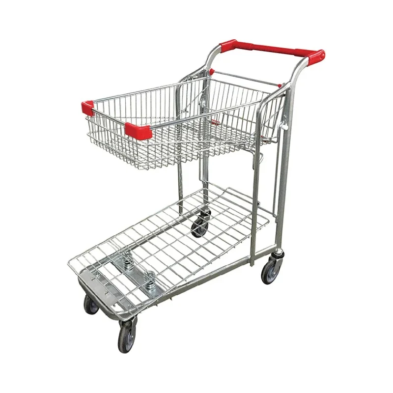 Supermarket double-layer shopping cart, warehouse large-capacity tally truck, supermarket metal cart