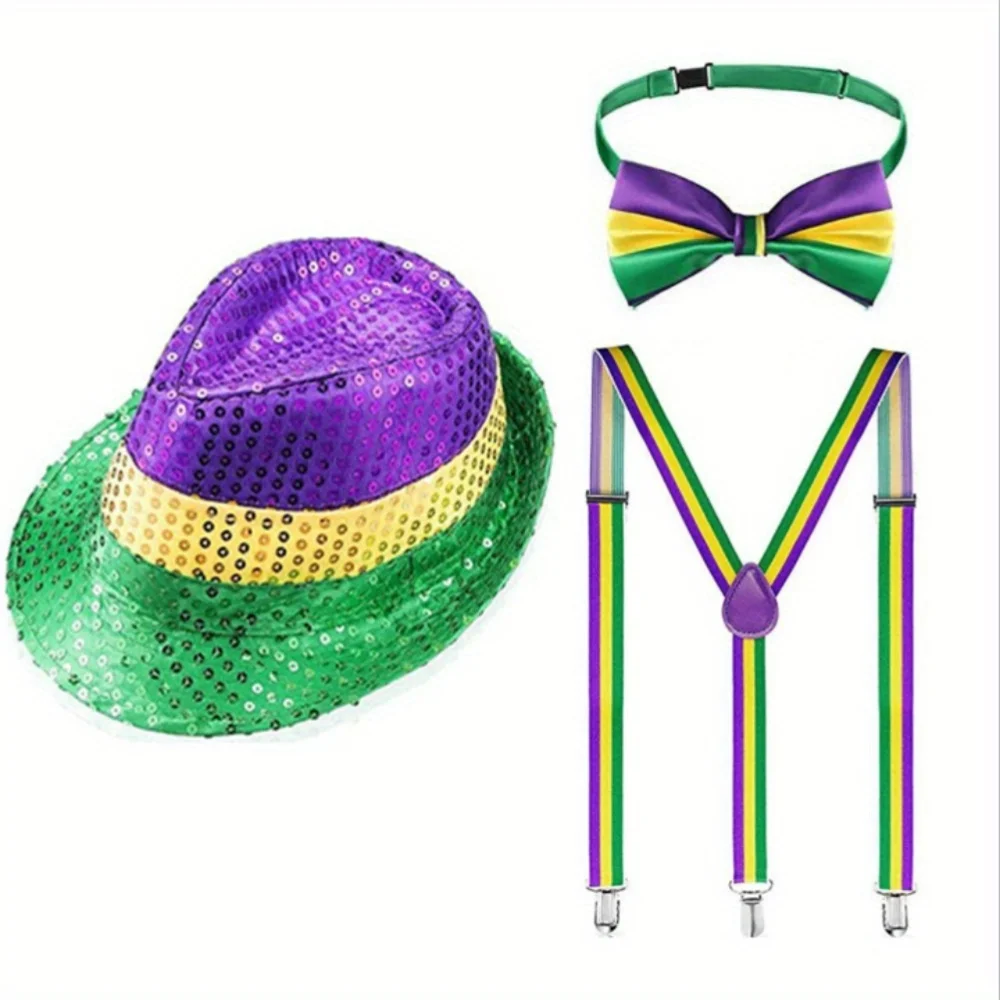 Accessoires de carnaval PESENAR : des chapeaux à paillettes aux nœuds papillon et des camisoles, parfaits pour les fêtes de carnaval, plein d'énergie festive