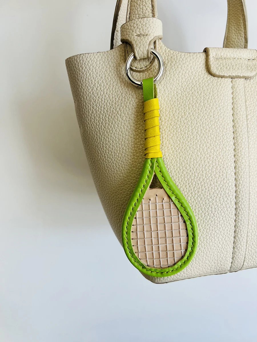 

Handmade Genuine Leather Racket Style Bag Accessories Hanging Car Key Chain Decorative Gift Bag Pendant